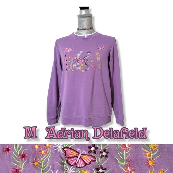M Vintage Adrian Delafield Sweater Butterfly Floral Pastel Purple 90s - Picture 1 of 10
